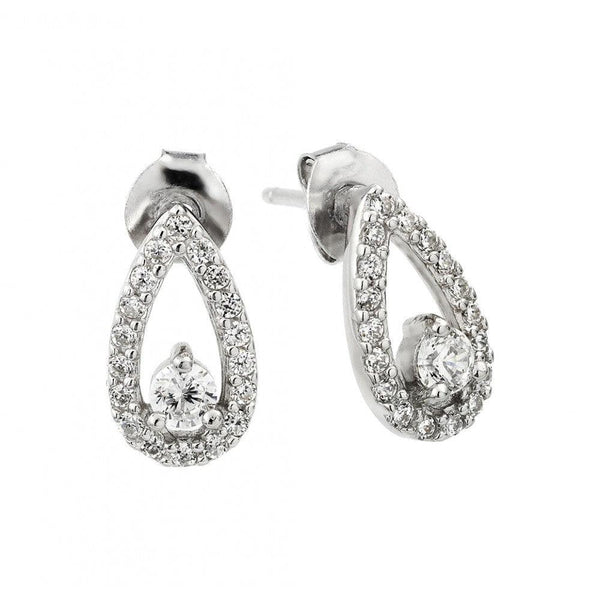 Silver 925 Rhodium Plated CZ Pear Cluster Earrings