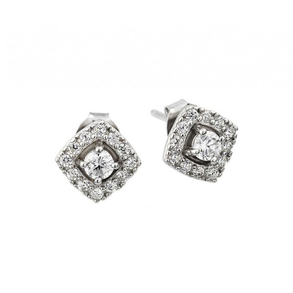Silver 925 Rhodium Plated CZ Square Cluster Earrings