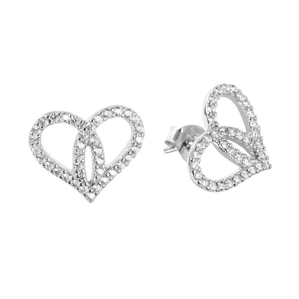 Silver 925 Heart Shaped Open Heart Earrings with CZ