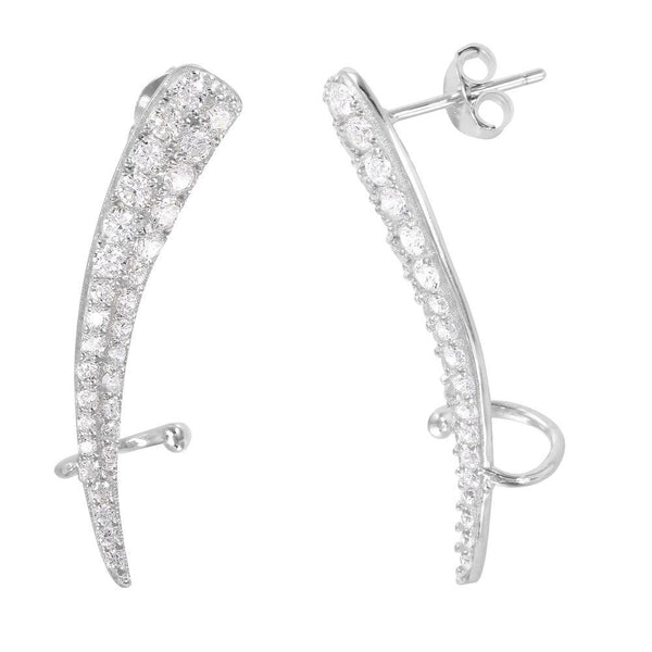 Silver 925 Rhodium Plated CZ Tapered Hanging Earrings