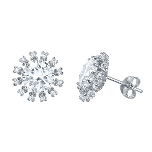 Silver 925 Rhodium Plated Round CZ Radial Stud Earrings