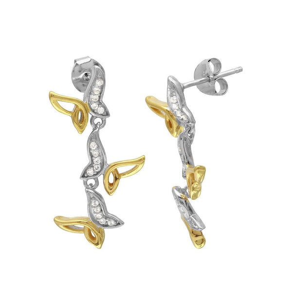 Two-Tone 925 Sterling Silver 3 Open CZ Butterfly Earrings