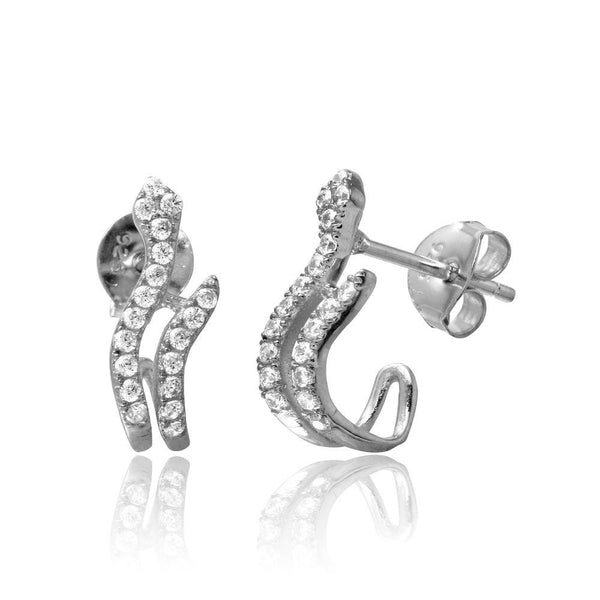 Rhodium Plated 925 Sterling Silver CZ Snake Hook Earrings