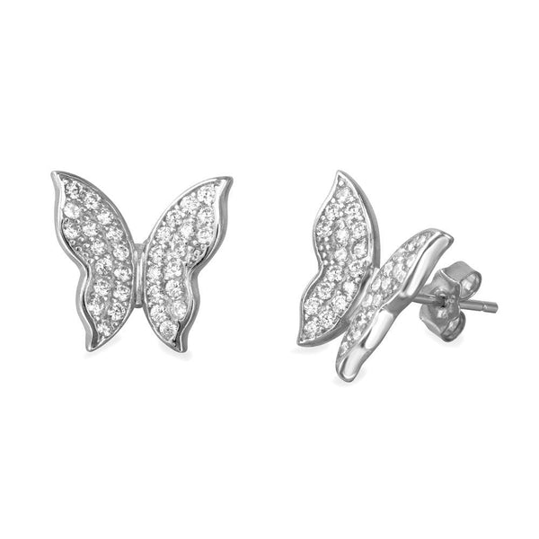 Rhodium Plated 925 Sterling Silver Butterfly Earring with CZ