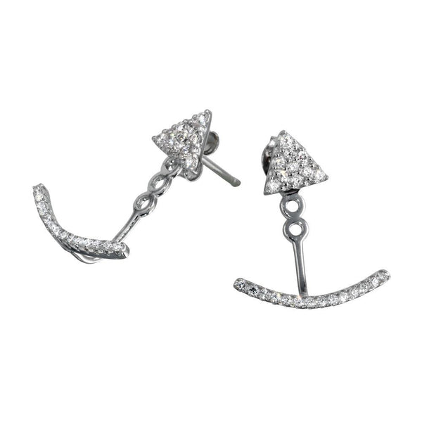 Rhodium Plated 925 Sterling Silver Curve CZ Front and Back Earrings