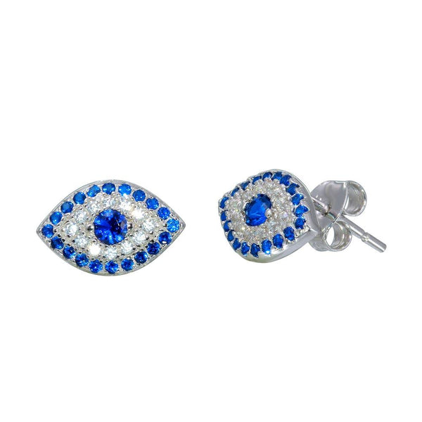 Rhodium Plated 925 Sterling Silver Evil Eye Stud Earrings with CZ