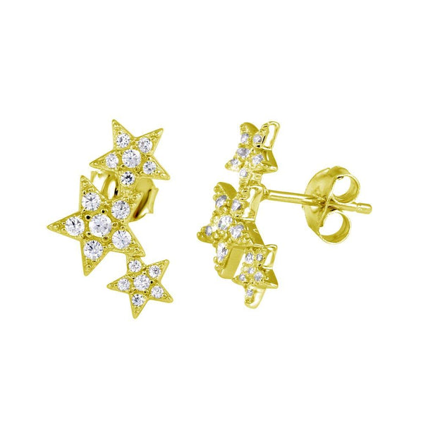 Gold Plated 925 Sterling Silver Three Star Stud Earrings