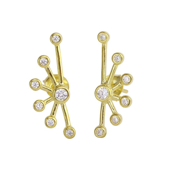 Gold Plated 925 Sterling Silver Half Web Design Stud Earrings with CZ