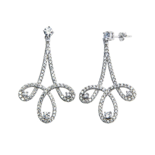 Rhodium Plated 925 Sterling Silver Dangling Curvy Earrings with CZ