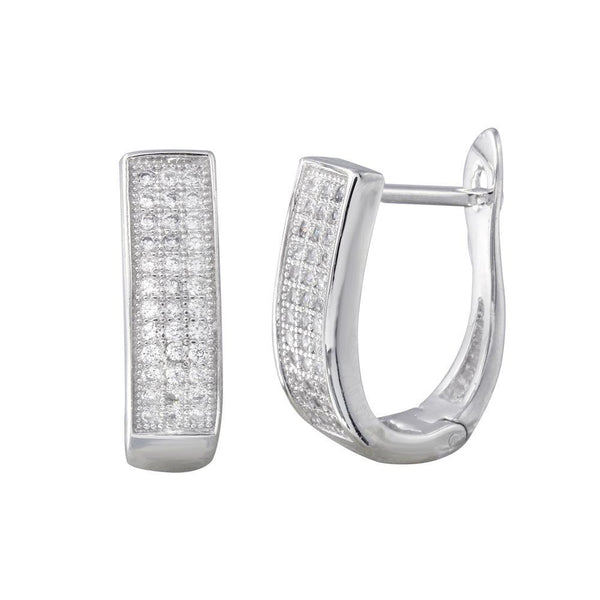 Rhodium Plated 925 Sterling Silver Round CZ Oval Inlay Hoop Earrings