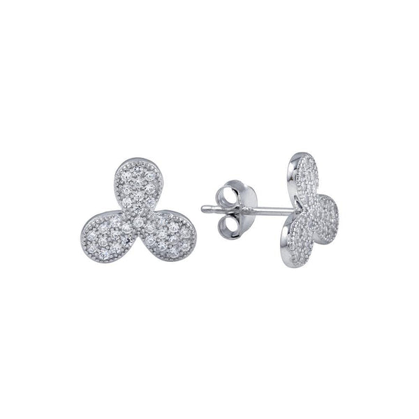 Rhodium Plated 925 Sterling Silver Clover Leaf CZ Earrings