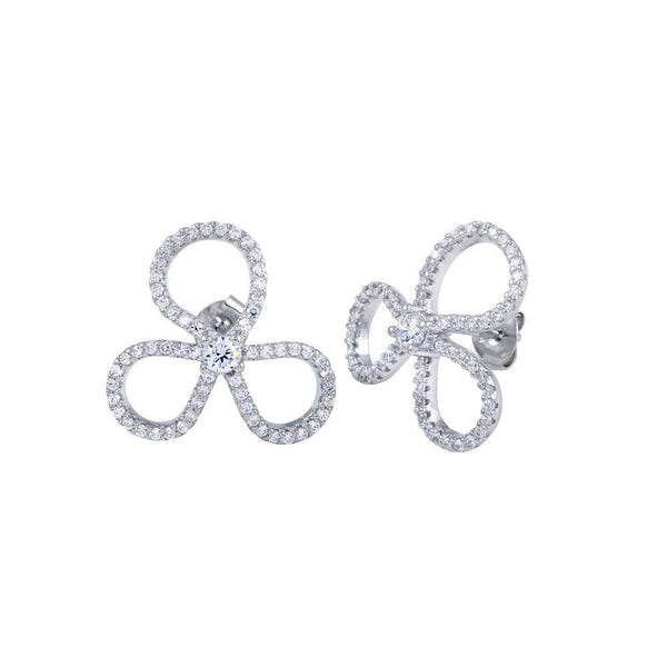 Rhodium Plated 925 Sterling Silver Open Clover Leaf CZ Earrings