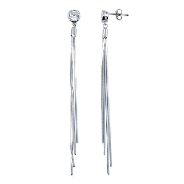 Rhodium Plated 925 Sterling Silver Round CZ Center Snake SQ Dangling Earrings