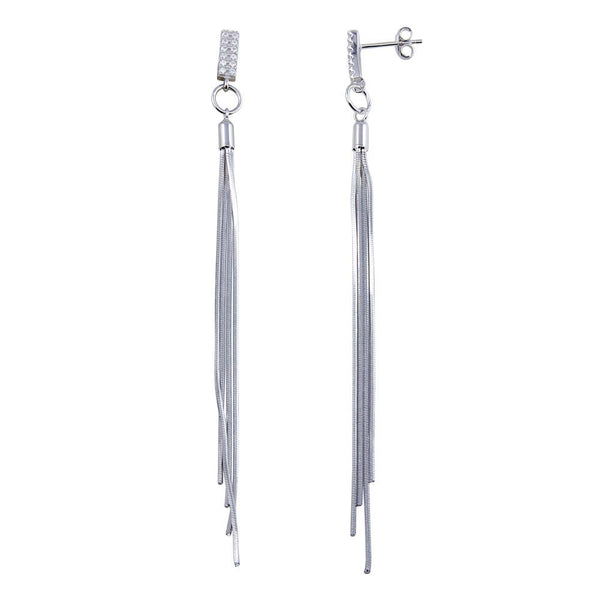 Rhodium Plated 925 Sterling Silver CZ Bar Snake SQ Dangling Earrings