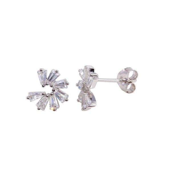 Rhodium Plated 925 Sterling Silver Baguette CZ Circle Earrings