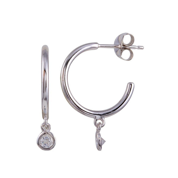 Rhodium Plated 925 Sterling Silver Semi Hoop CZ Circle Earrings