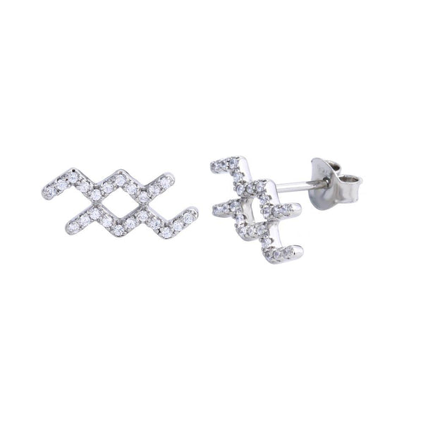 Platinum Plated 925 Sterling Silver Aquarius CZ Zodiac Sign Earring