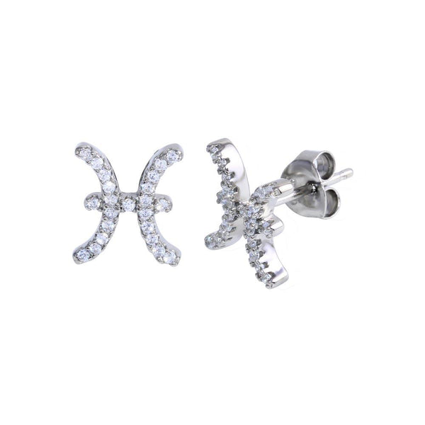 Platinum Plated 925 Sterling Silver Pisces CZ Zodiac Sign Earring