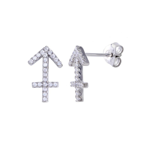 Platinum Plated 925 Sterling Silver Sagittarius CZ Zodiac Sign Earring
