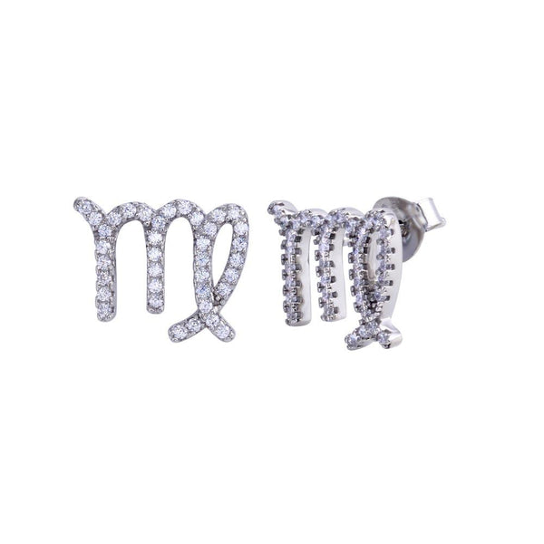 Platinum Plated 925 Sterling Silver Virgo CZ Zodiac Sign Earring