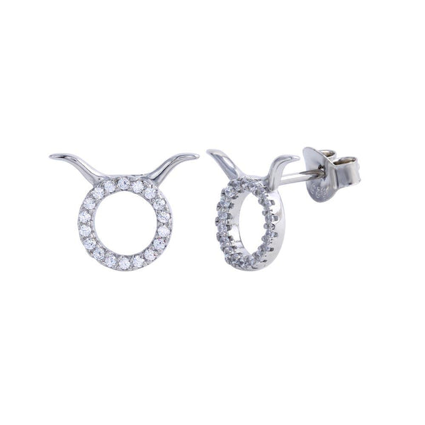 Platinum Plated 925 Sterling Silver Taurus CZ Zodiac Sign Earring