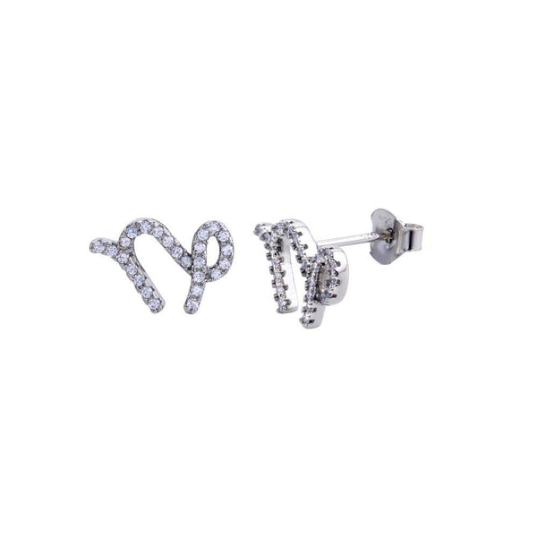 Rhodium Plated 925 Sterling Silver Capricorn CZ Zodiac Sign Earring
