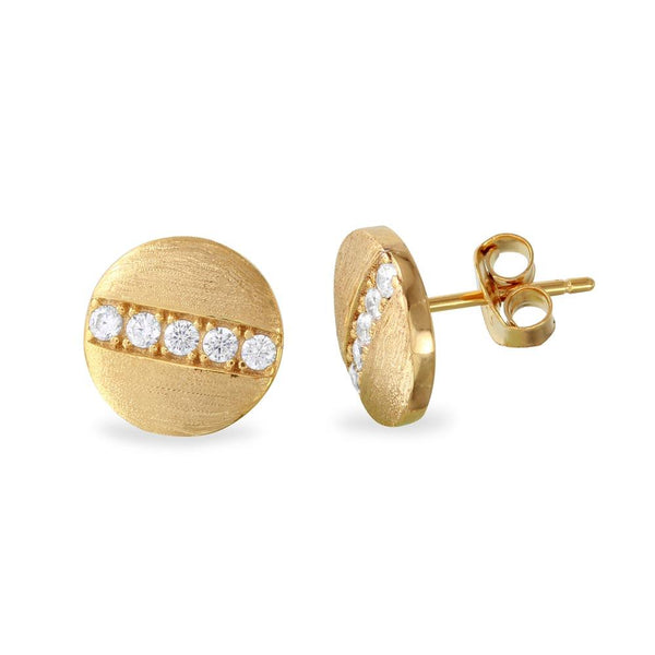 Gold Plated 925 Sterling Silver Matte Finish Round Studs with Round CZ