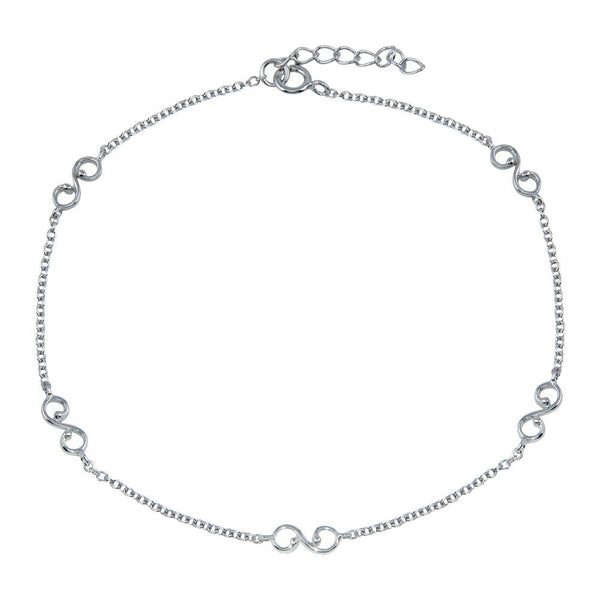 Rhodium Plated 925 Sterling Silver Wave Link Anklet