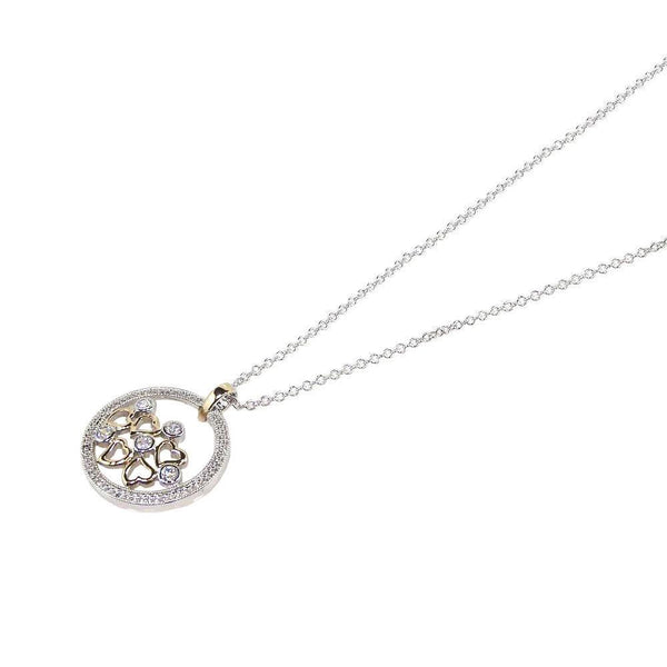 Silver 925 Clear CZ 2 Toned Multi Heart Pendant Necklace