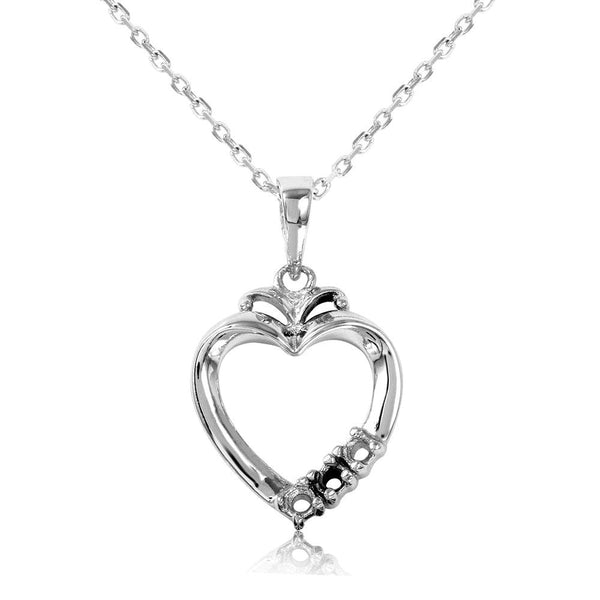Silver 925 Rhodium Plated Personalized 3 Mounting Open Heart Necklace