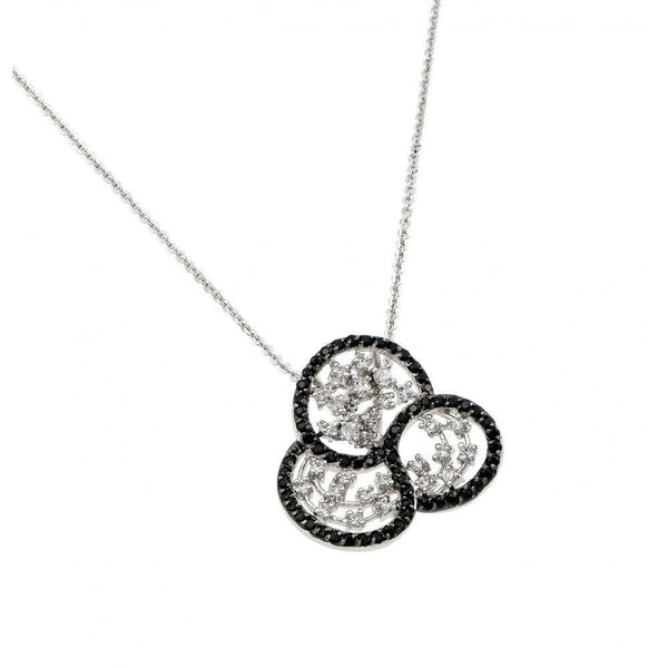 Silver 925 Rhodium Plated Black Outline Flower Clear Filigree CZ Necklace