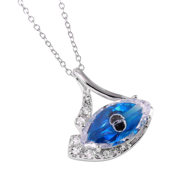 Silver 925 Rhodium Plated Marquise Evil Eye Pendant Necklace