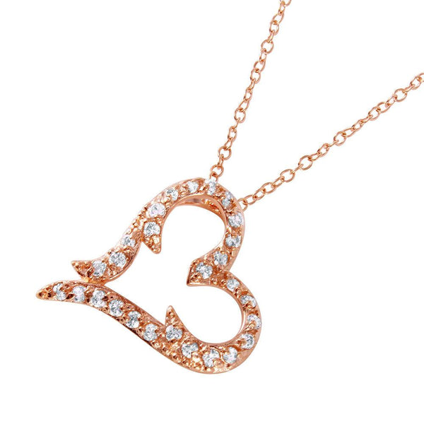 Silver 925 Rose Gold Plated CZ Heart Pendant Necklace