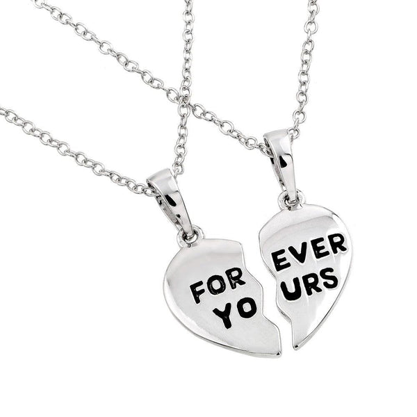 Silver 925 Rhodium Plated Forever Yours Broken Heart Necklace