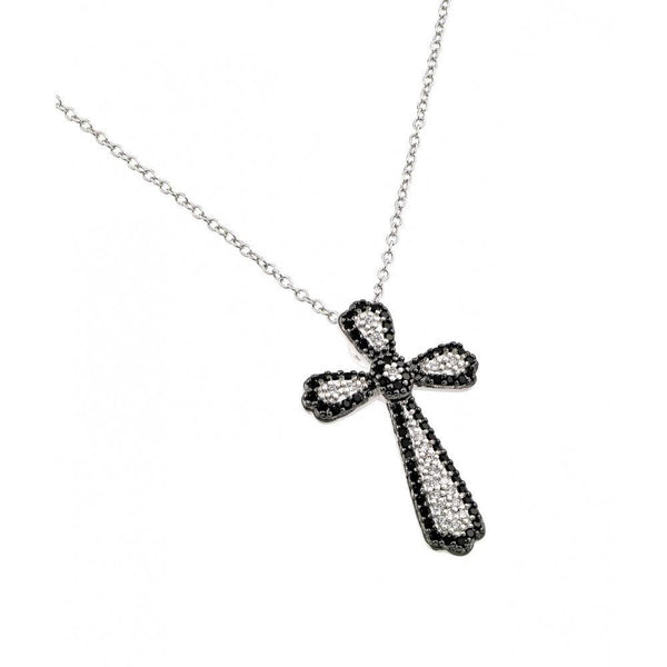 Silver 925 Black and Clear Rhodium Plated Cross CZ Necklace