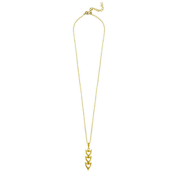 Gold Plated 925 Sterling Silver Personalized 3 Heart Drop Mounting Necklace