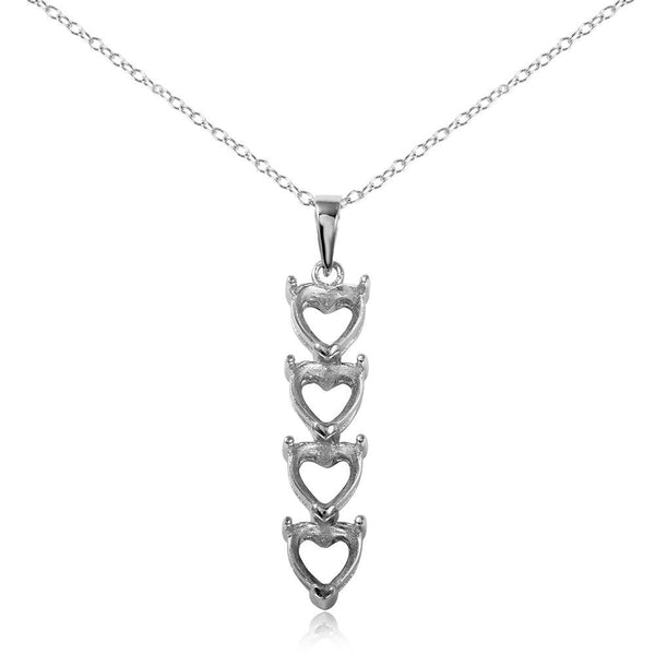 Silver 925 Rhodium Plated Personalized 4 Heart Drop Mounting Necklace