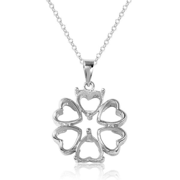 Silver 925 Rhodium Plated Flower Heart Petals with 2 Stone Mountings