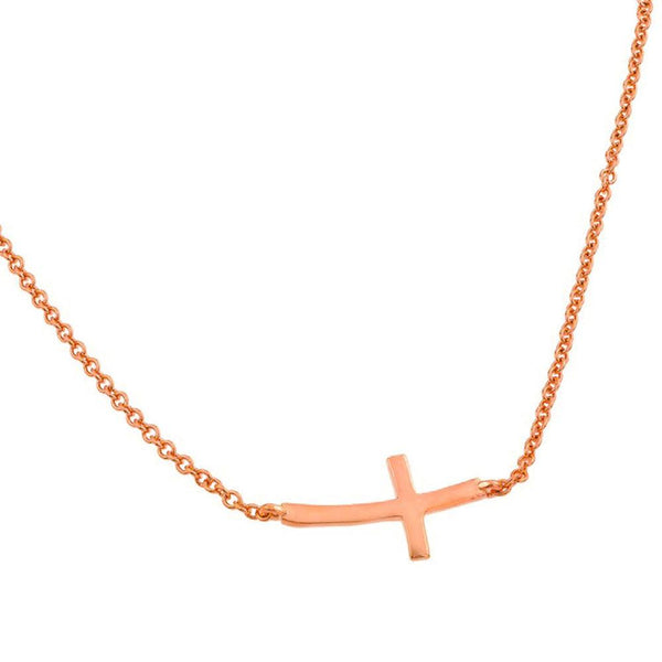 Silver 925 Rose Plated Sideways Cross Necklace