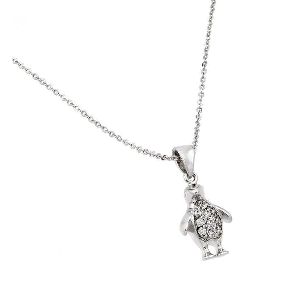 Silver 925 Clear CZ Rhodium Plated Penguin Necklace
