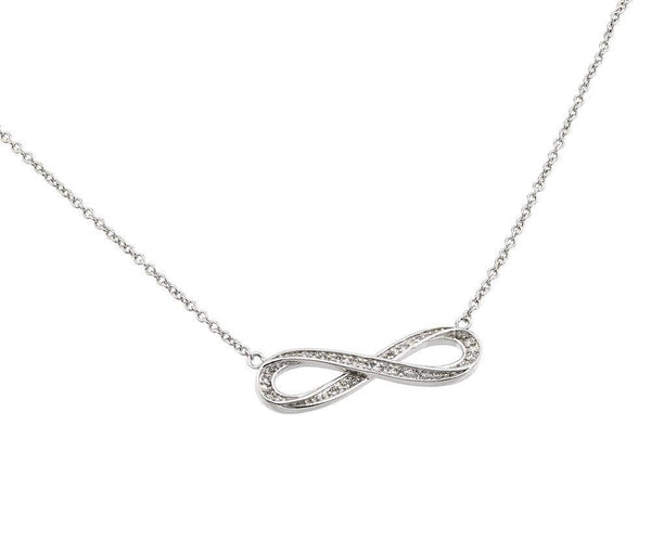 Silver 925 Rhodium Plated Clear CZ Stone Infinity Pendant Necklace