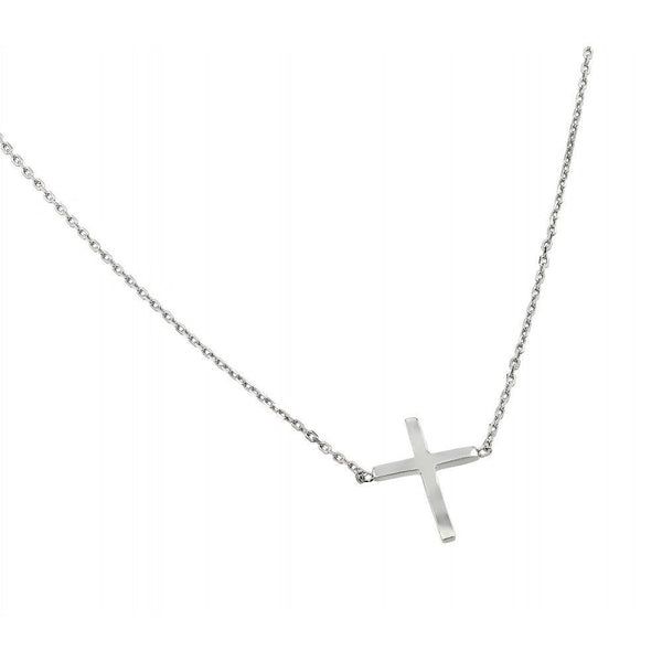 Silver 925 Rhodium Plated Clear CZ Square Cross Pendant Necklace