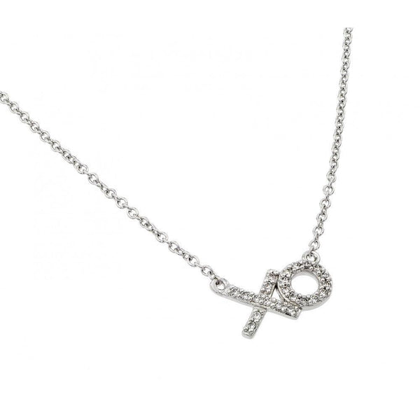 Silver 925 Rhodium Plated Clear CZ XO Pendant Necklace