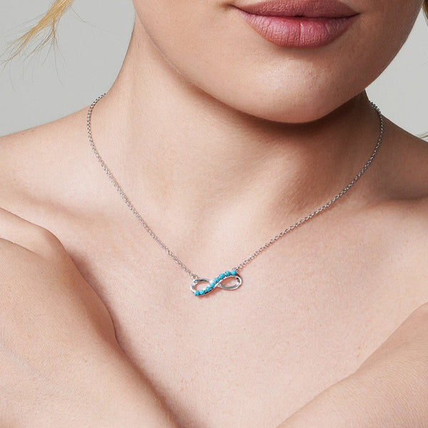 Silver 925 Rhodium Plated Infinity with Turquoise Stones Pendant Necklace