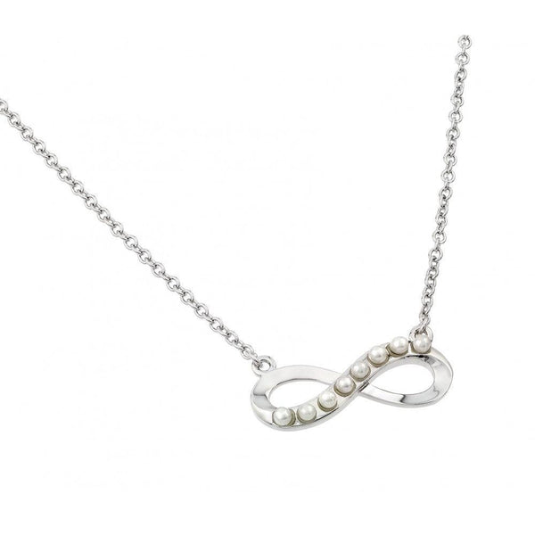 Silver 925 Rhodium Plated Infinity with Pearls Pendant Necklace