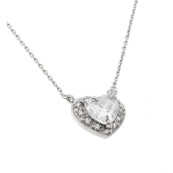 Rhodium Plated 925 Sterling Silver CZ Heart April Birthstone Necklace