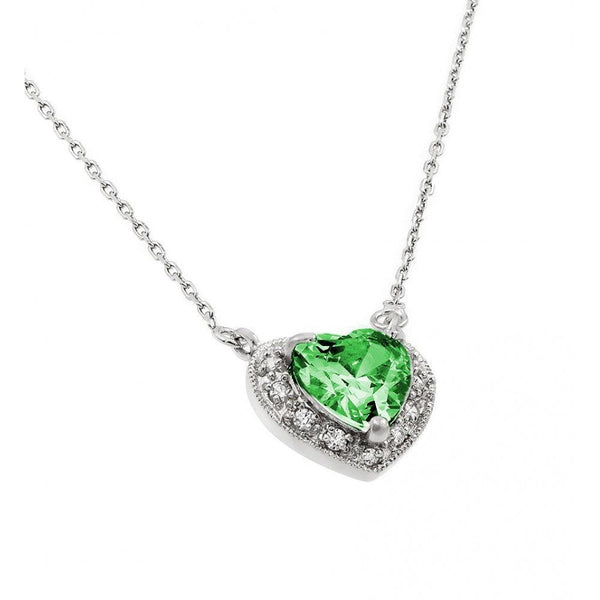 Rhodium Plated 925 Sterling Silver CZ Heart May Birthstone Necklace