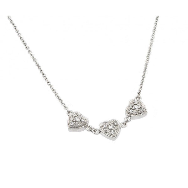 Silver 925 Rhodium Plated Clear CZ 3 Hearts Pendant Necklace