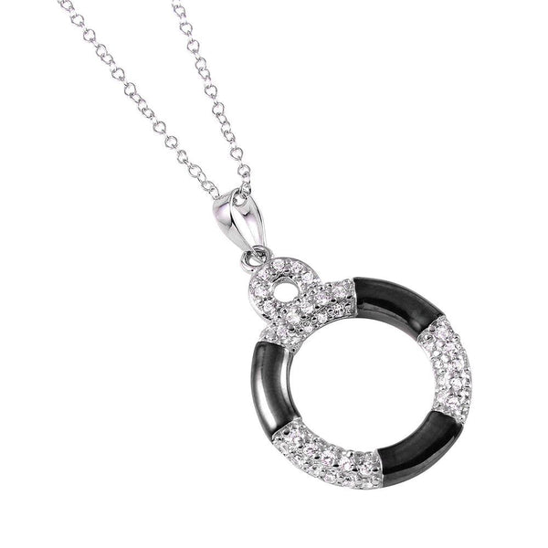 Silver 925 Rhodium Lifebuoy Necklace with CZ