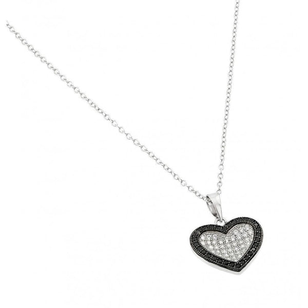 Silver 925 Rhodium and Black Rhodium Plated Clear CZ Pave Pendant Necklace